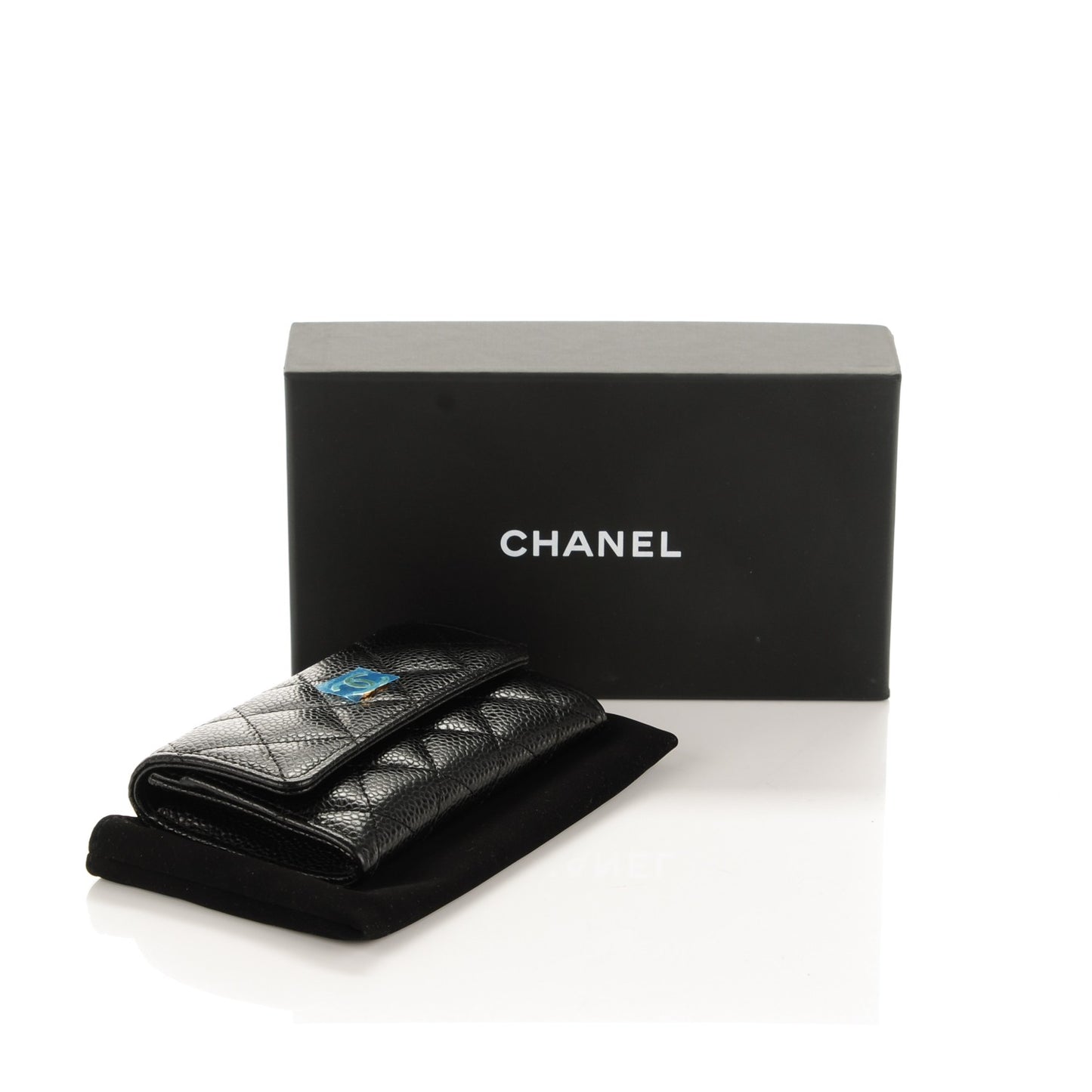 Caviar Quilted Flap Card Holder Black