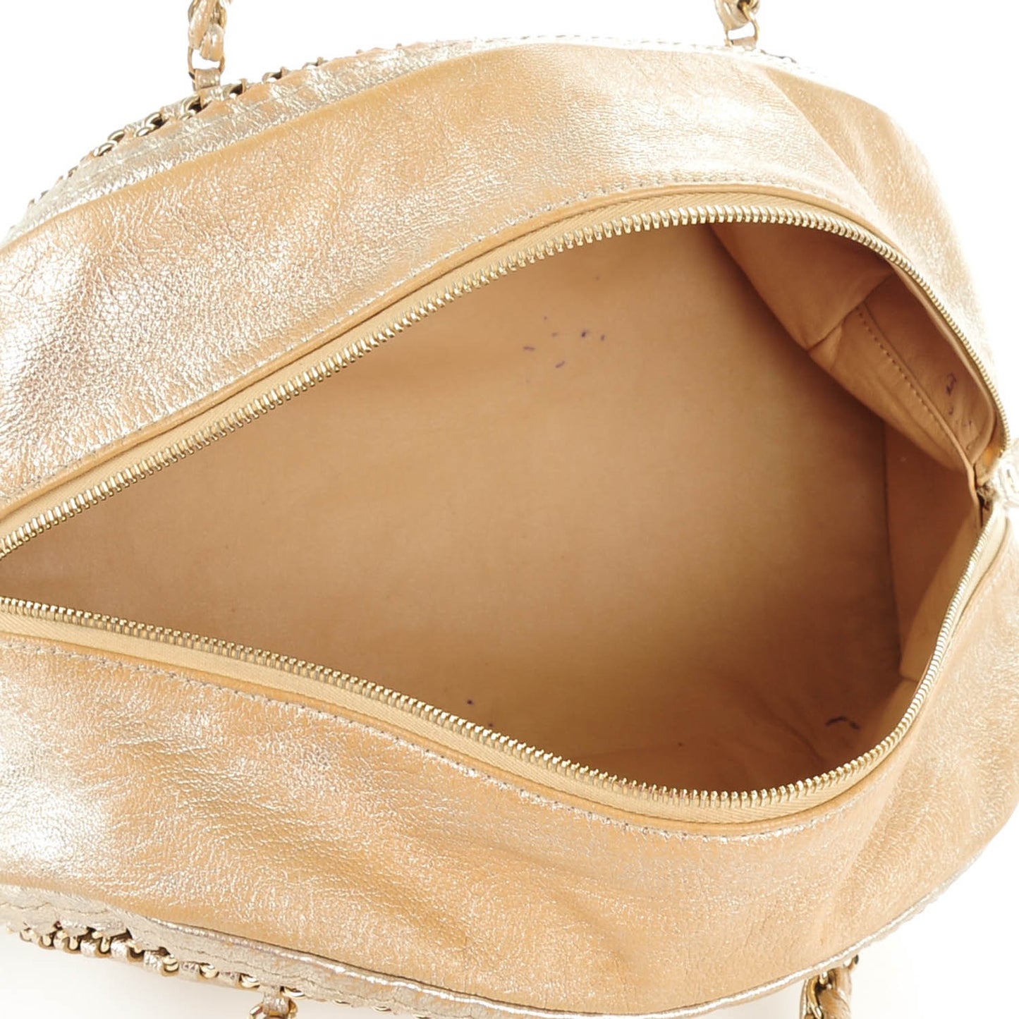 Metallic Goatskin Medium Luxe Ligne Bowler Tote Gold
