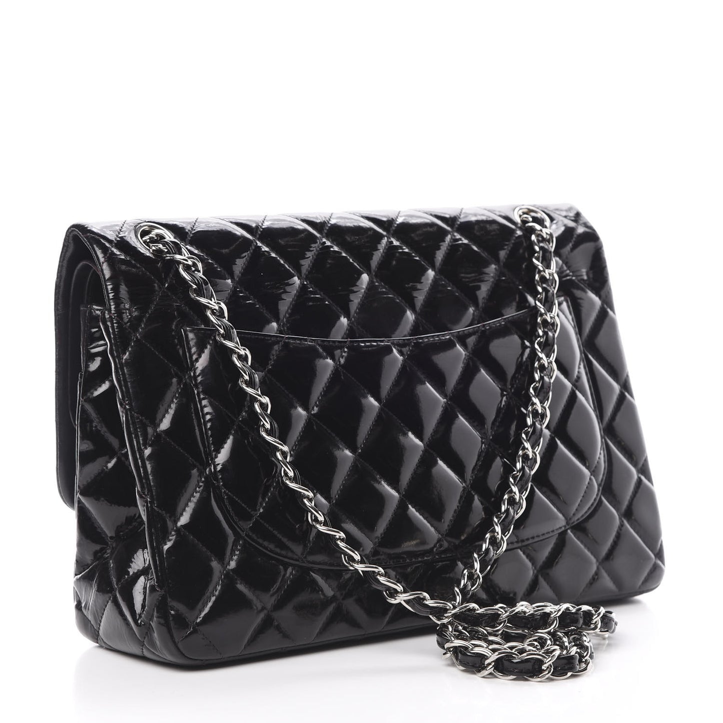 Patent Quilted Jumbo Double Flap Black