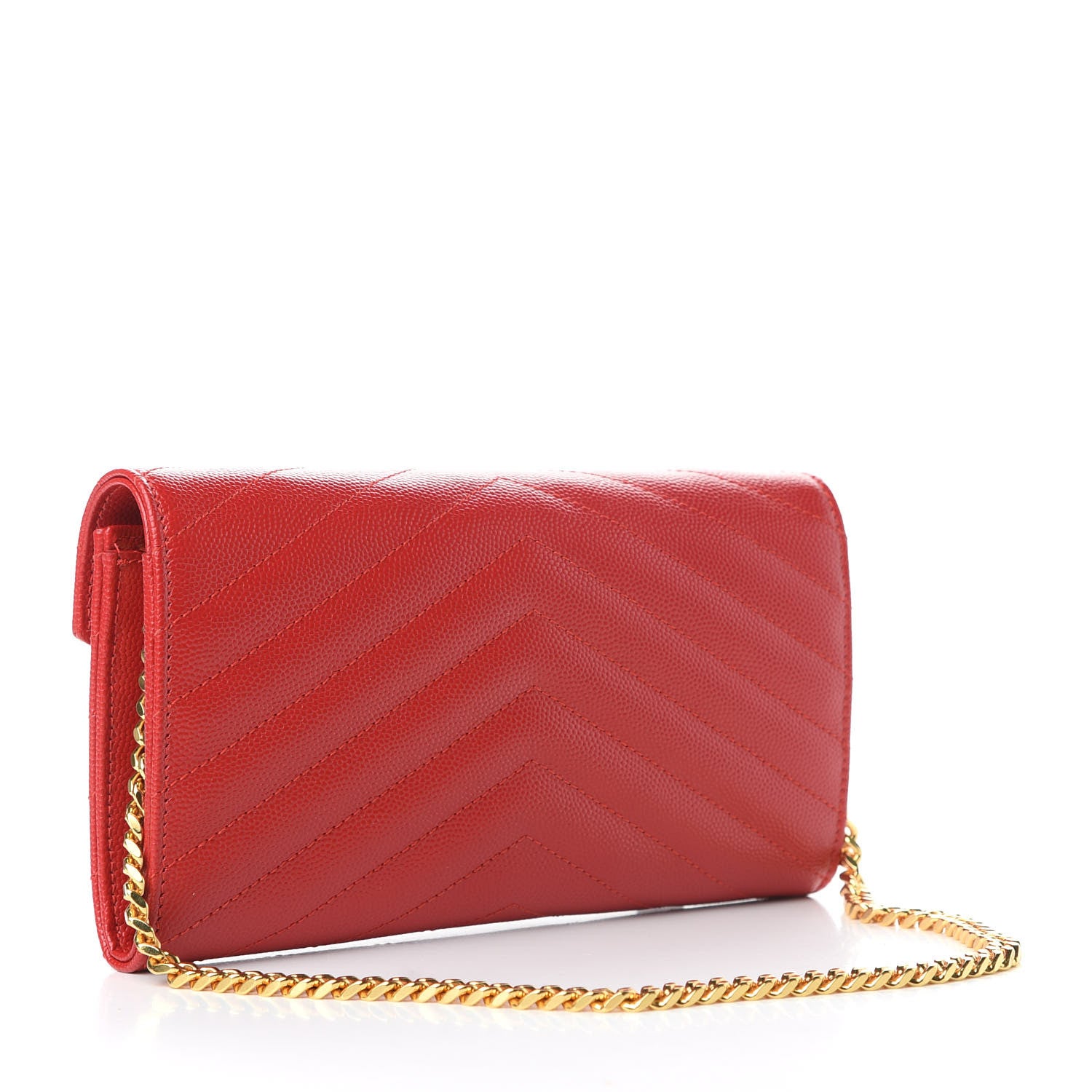 Saint Laurent Grain De Poudre Matelasse Chevron Small Monogram Chain Wallet Red 3 of 9