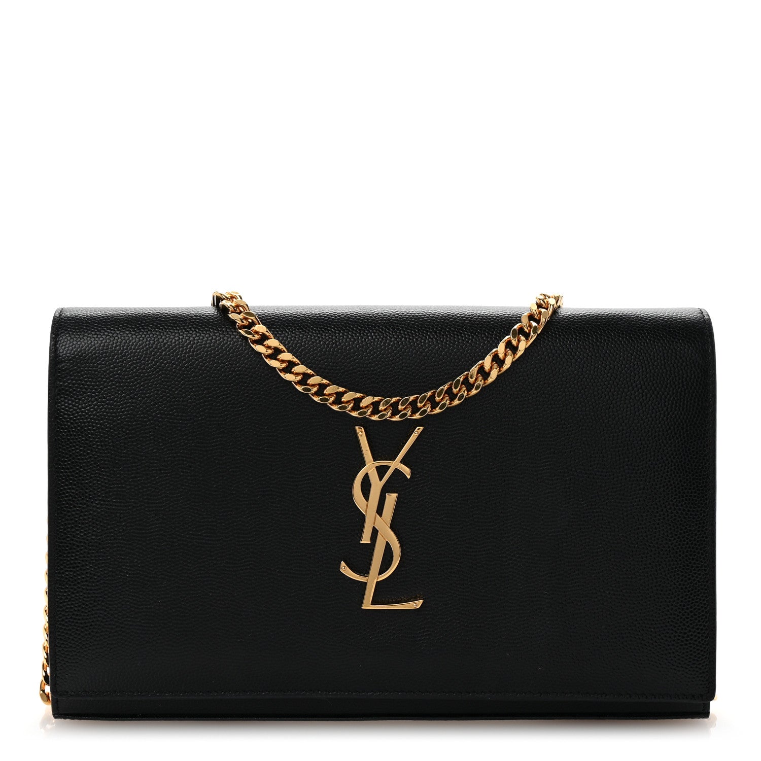 Saint Laurent Grain De Poudre Monogram Chain Wallet Black 1 of 9