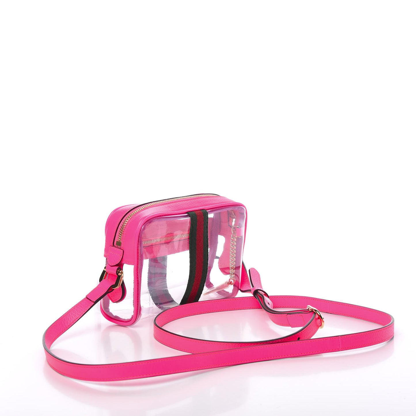 Vinyl Web Mini Ophidia Transparent Shoulder Bag Fluorescent Fuchsia