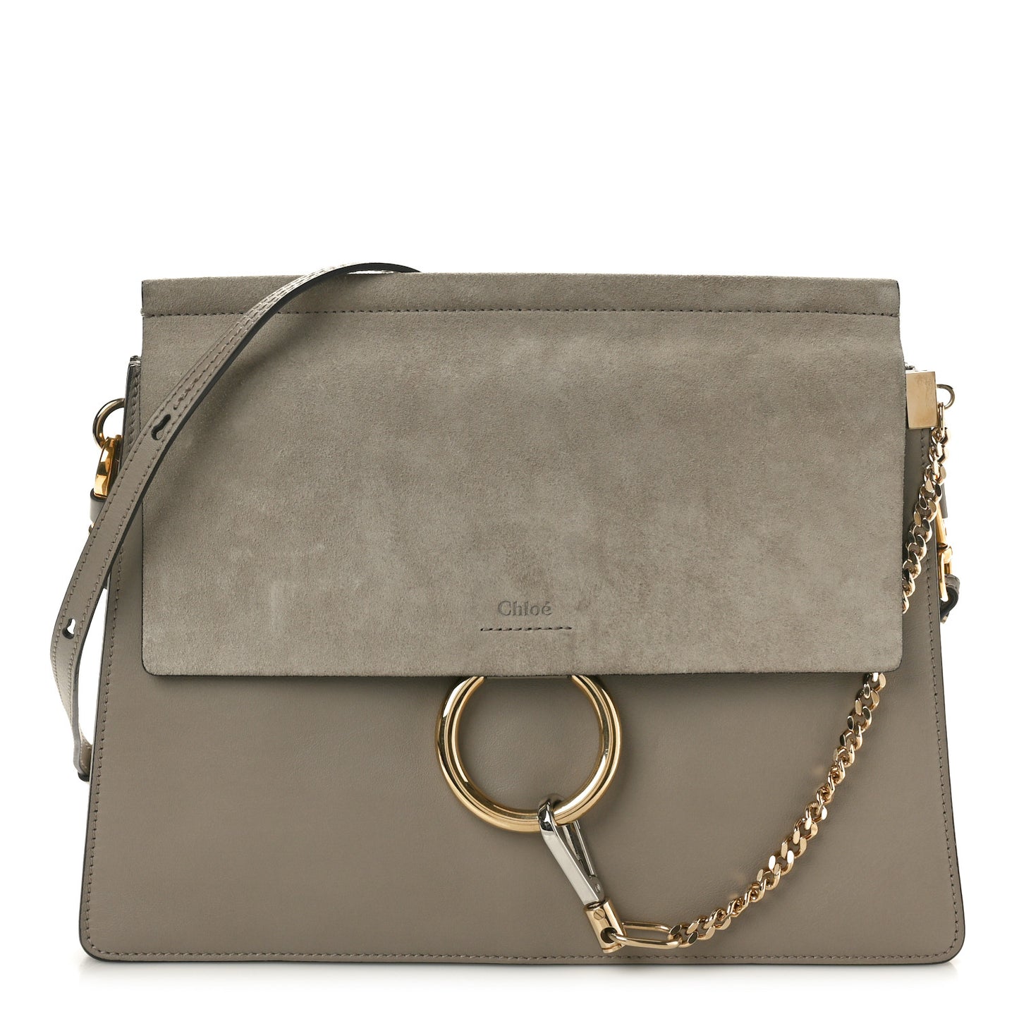Calfskin Suede Medium Faye Shoulder Bag Motty Grey