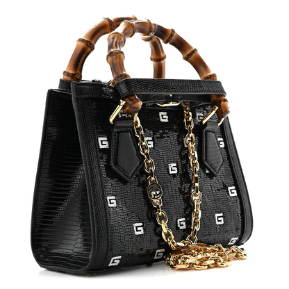 Gucci Lizard Sequin GG Monogram Mini Diana Tote Bag Black 3 of 10