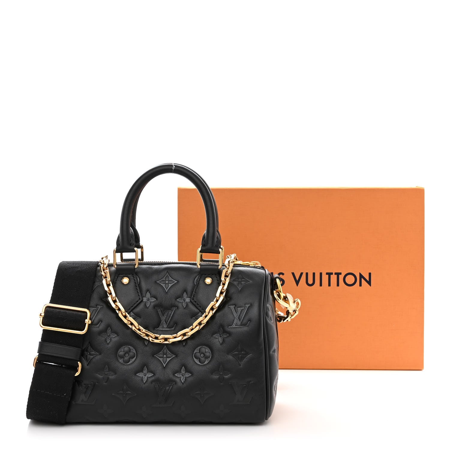 Louis Vuitton Lambskin Embossed Monogram Speedy 22 Bandouliere Black 10 of 10