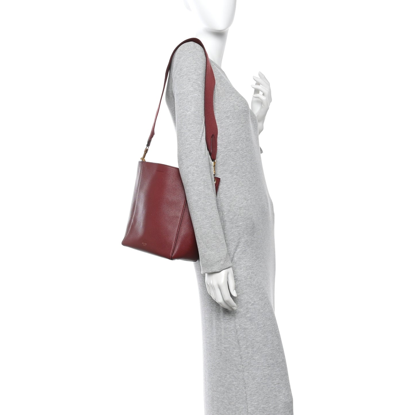Soft Grained Calfskin Small Sangle Bucket Bag Burgundy