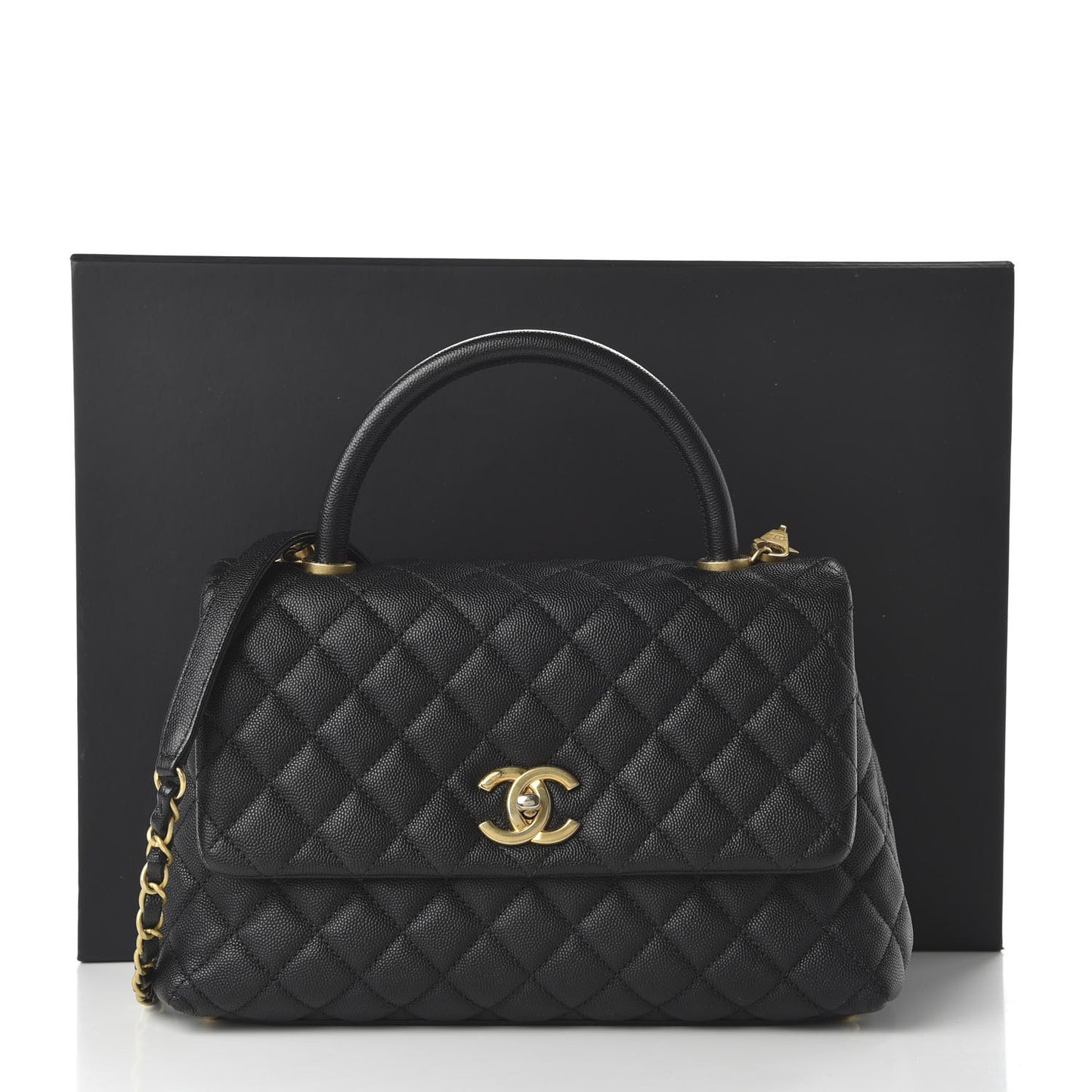 Caviar Quilted Small Coco Handle Flap Black
