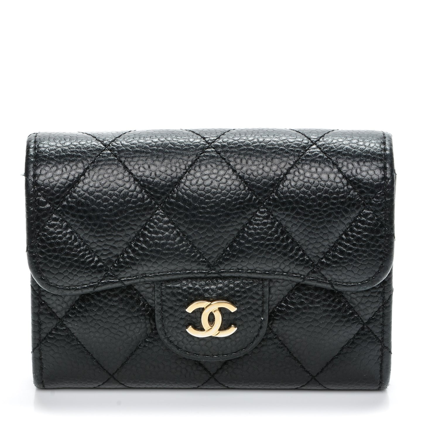 Caviar Quilted Flap Card Holder Black