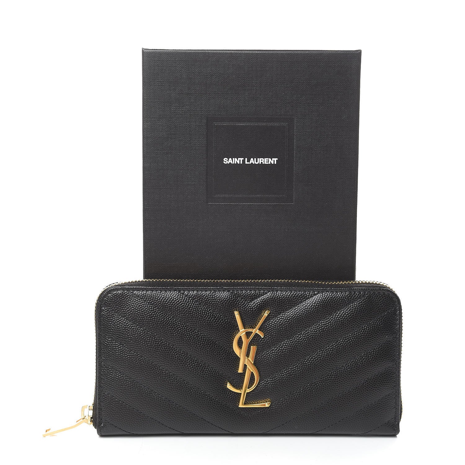 Saint Laurent Grain De Poudre Matelasse Chevron Monogram Zip Around Wallet Black 8 of 8