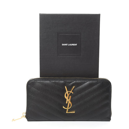 Saint Laurent Grain De Poudre Matelasse Chevron Monogram Zip Around Wallet Black 8 of 8