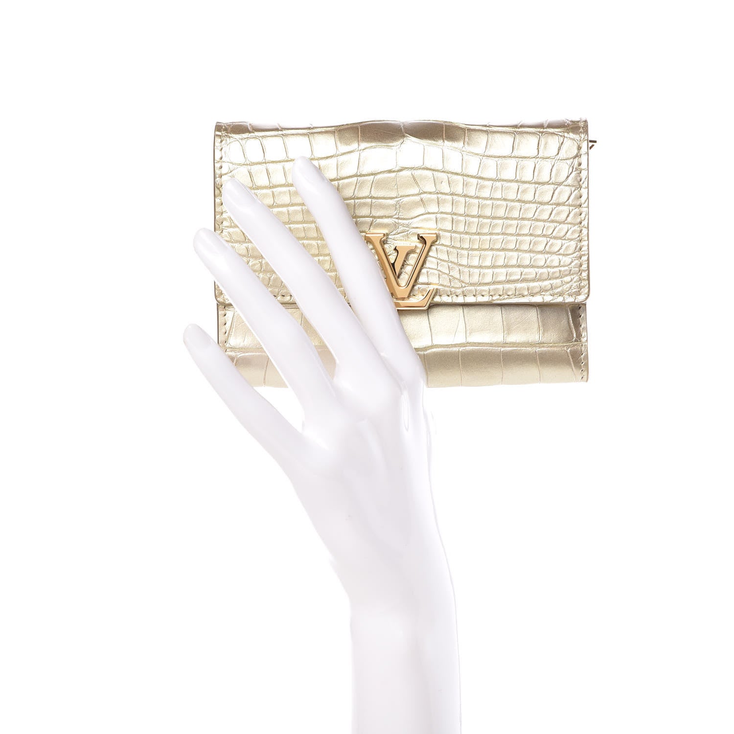 Louis Vuitton Crocodile Capucines Compact Wallet Light Gold 2 of 7