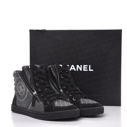 Chanel Toile Suede Calfskin CC High Top Sneakers 37.5 Dark Grey 10 of 10