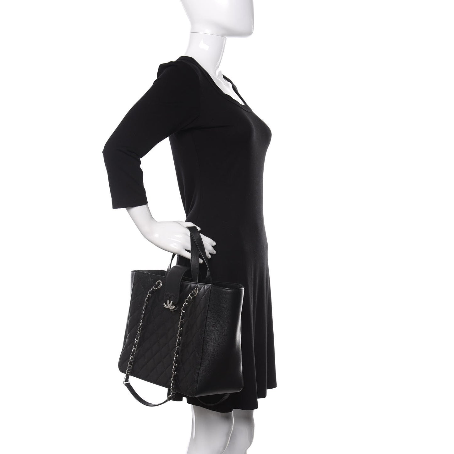 Caviar Quilted Large CC Box Shopping Tote Black