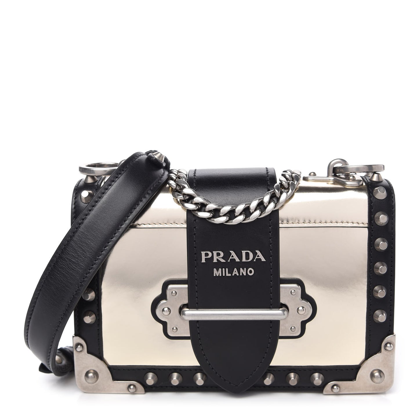 Metallic Vitello Studded Cahier Bag Pirite Black