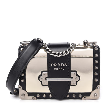 Prada Metallic Vitello Studded Cahier Bag Pirite Black 1 of 10