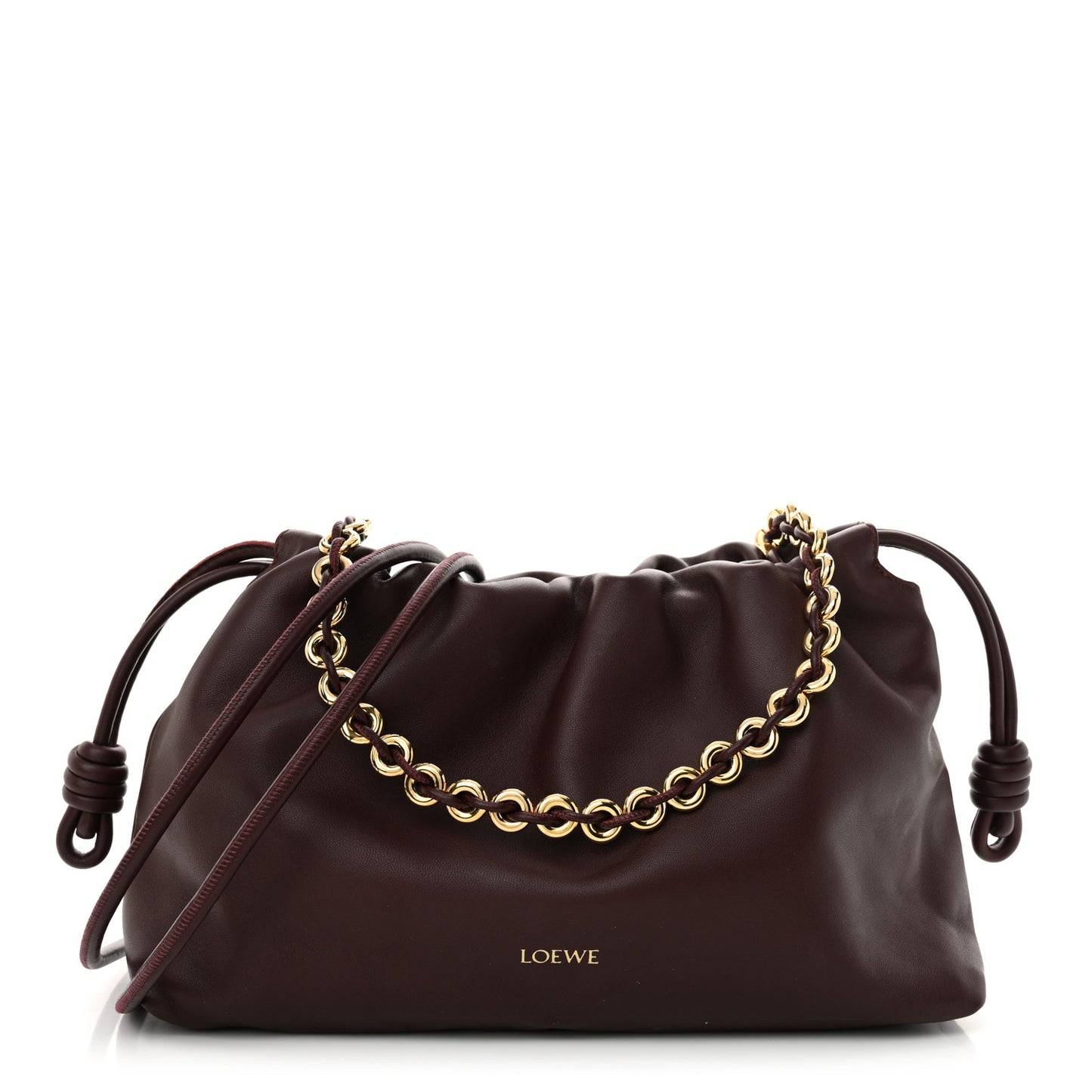 Mellow Nappa Medium Donut Chain Flamenco Knot Clutch Dark Burgundy
