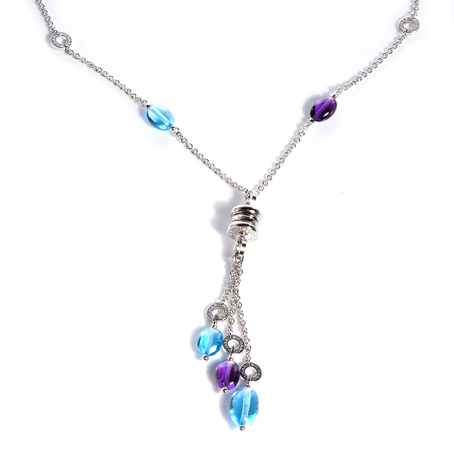 BVLGARI 18K White Gold Amethyst Blue Topaz B.Zero1 Necklace