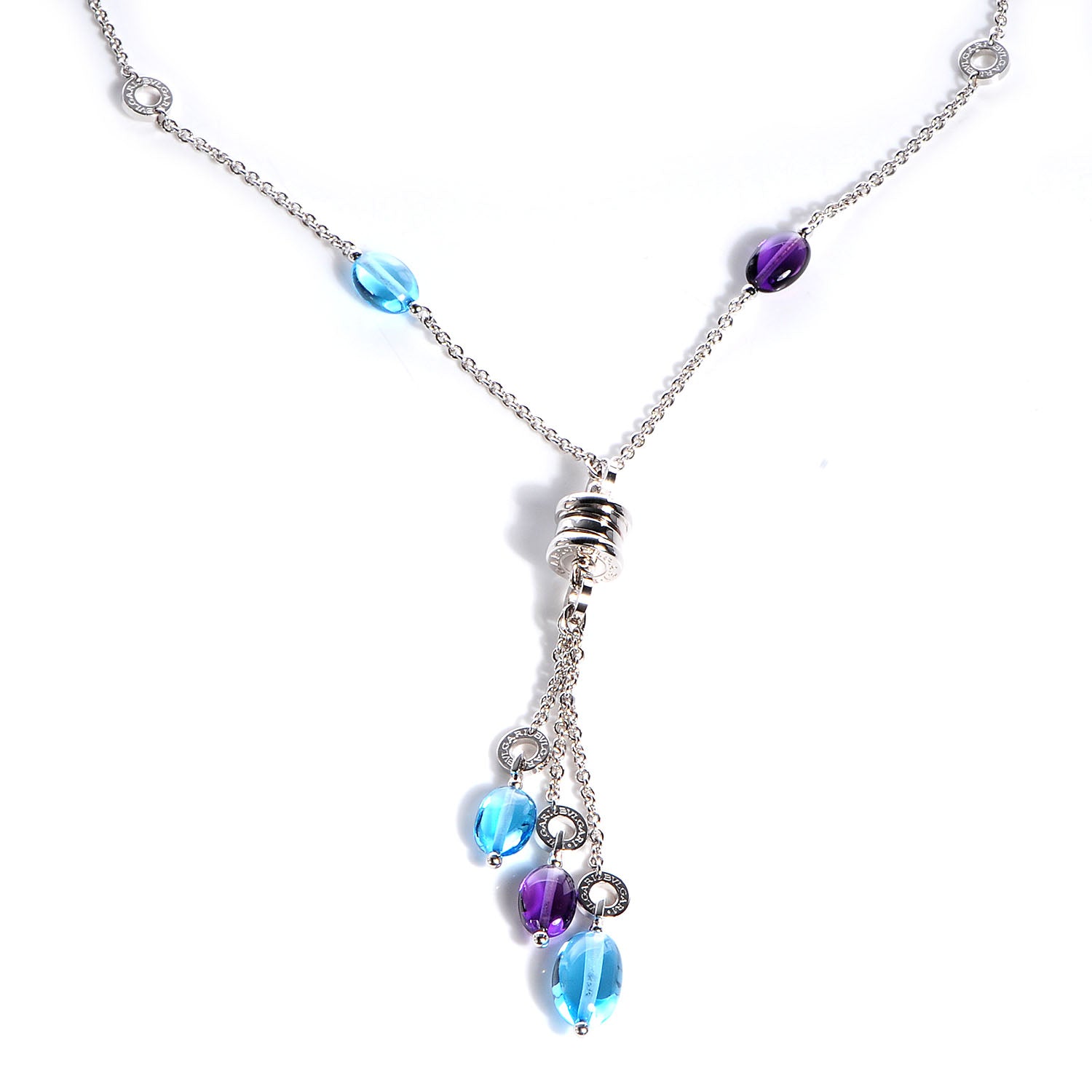 Bulgari BVLGARI 18K White Gold Amethyst Blue Topaz B.Zero1 Necklace 1 of 7