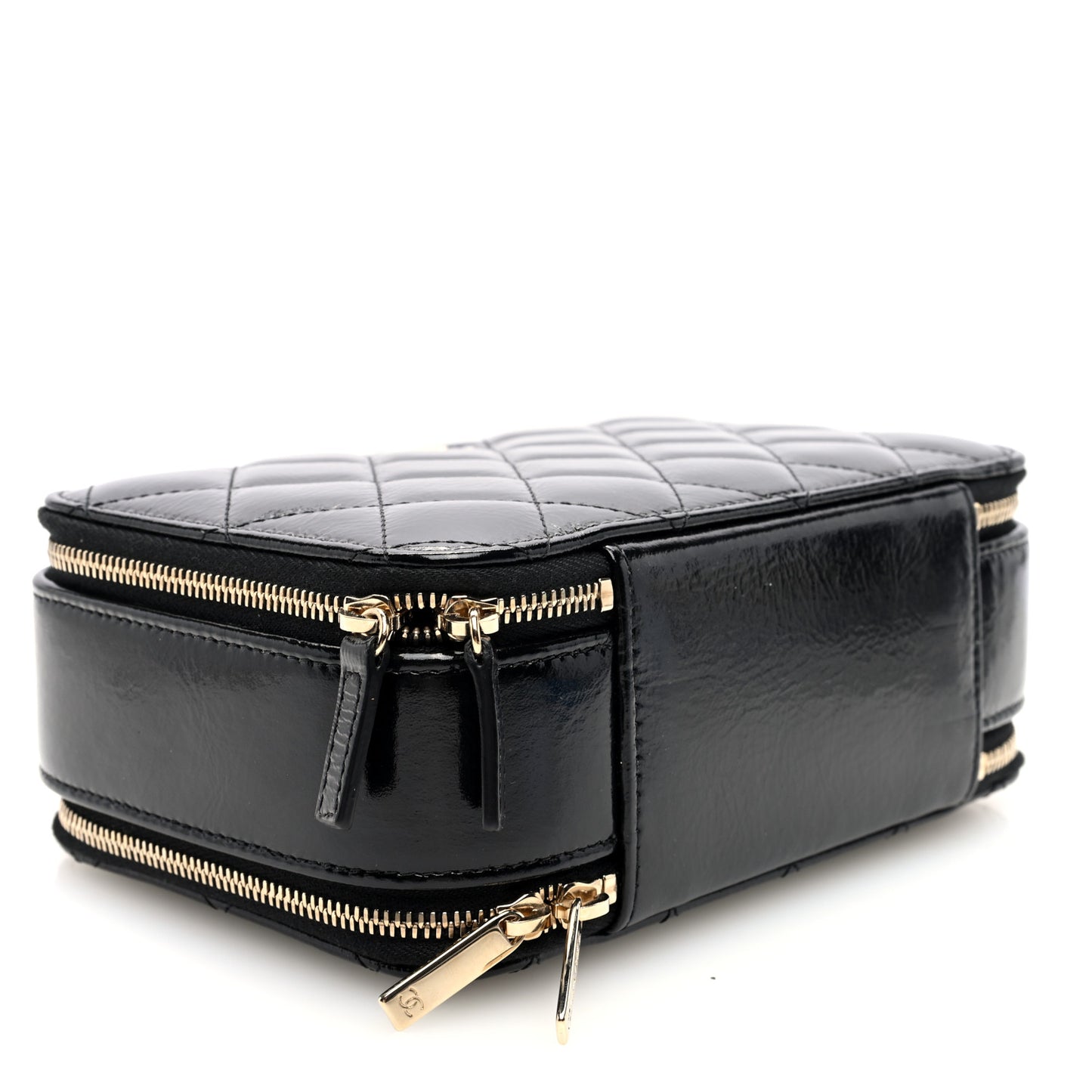 Shiny Lambskin Quilted CC Vanity Case Black