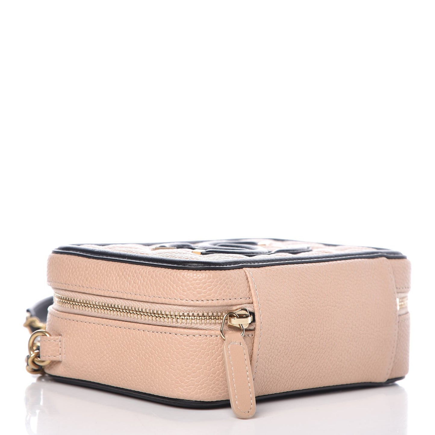 Caviar Quilted CC Filigree Vanity Clutch With Chain Beige Black