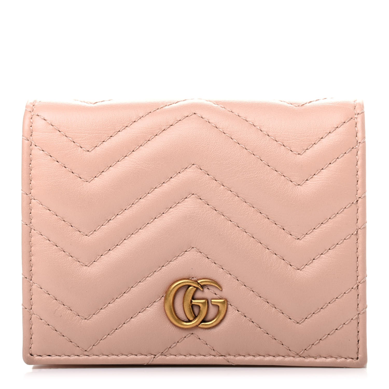 Gucci Calfskin Matelasse GG Marmont Card Case Wallet Perfect Pink 1 of 7