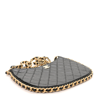 Chanel Shiny Crumpled Lambskin Quilted Large Trendy Chain Around Hobo Black 4 of 10