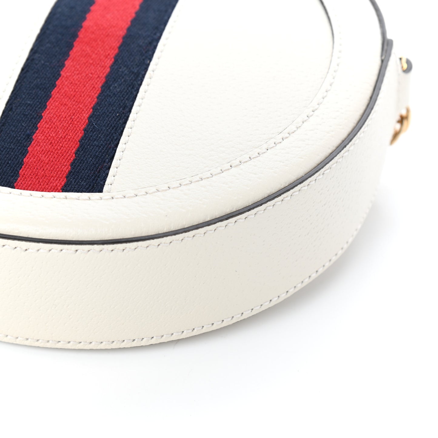 Textured Calfskin Web Mini Ophidia Round Shoulder Bag Mystic White