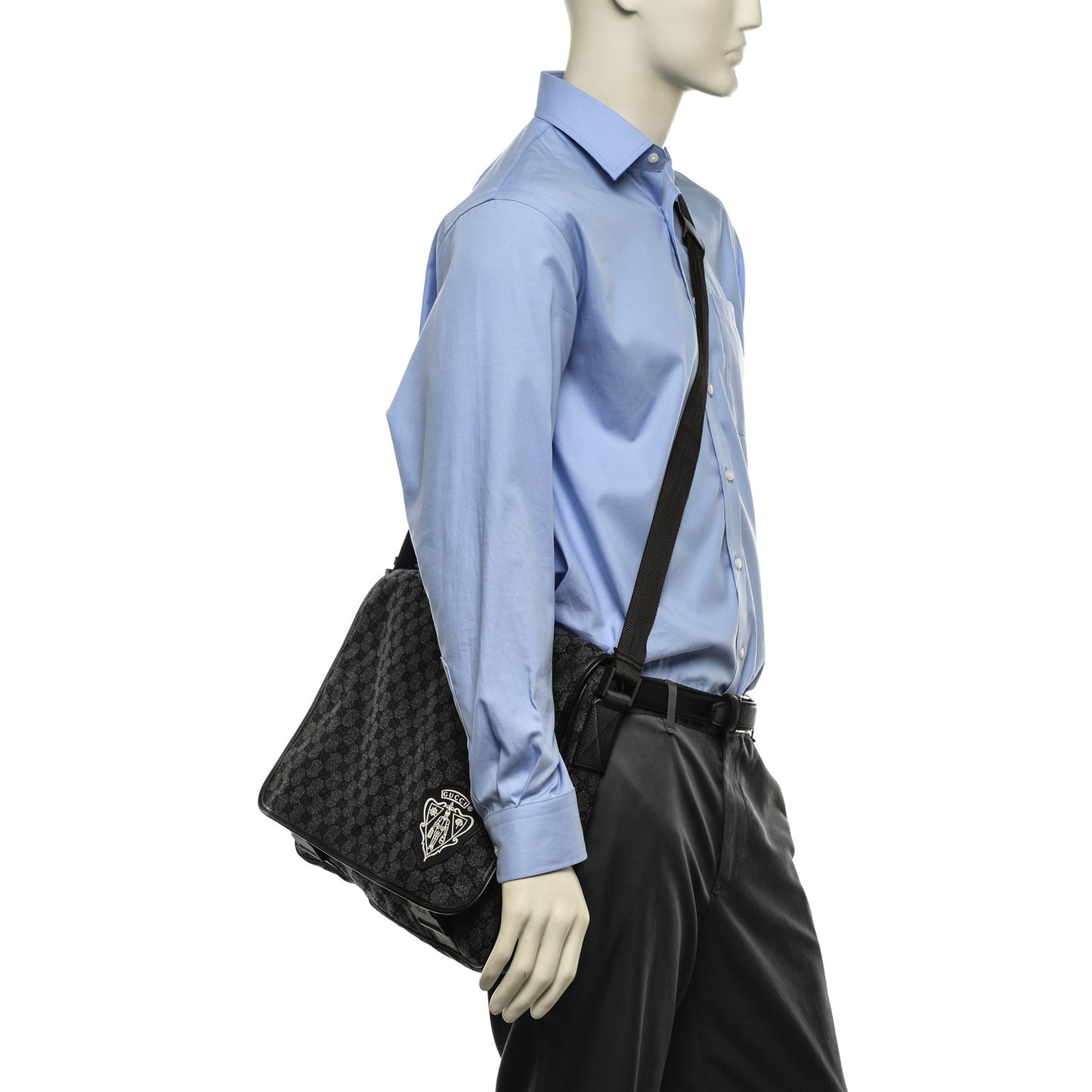 Denim Monogram Hysteria Double Buckle Flap Messenger Bag