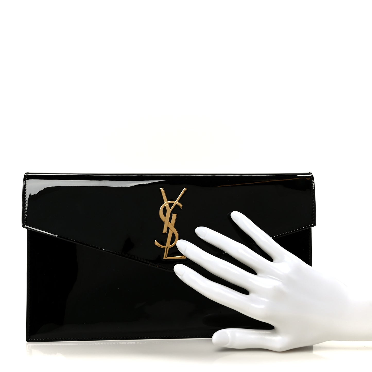 Patent Calfskin Monogram Uptown Clutch Black