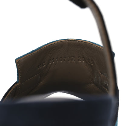Hermes Suede Goatskin Calas Sandals 37.5 Vert Oxford Bleu Celeste Black 10 of 14