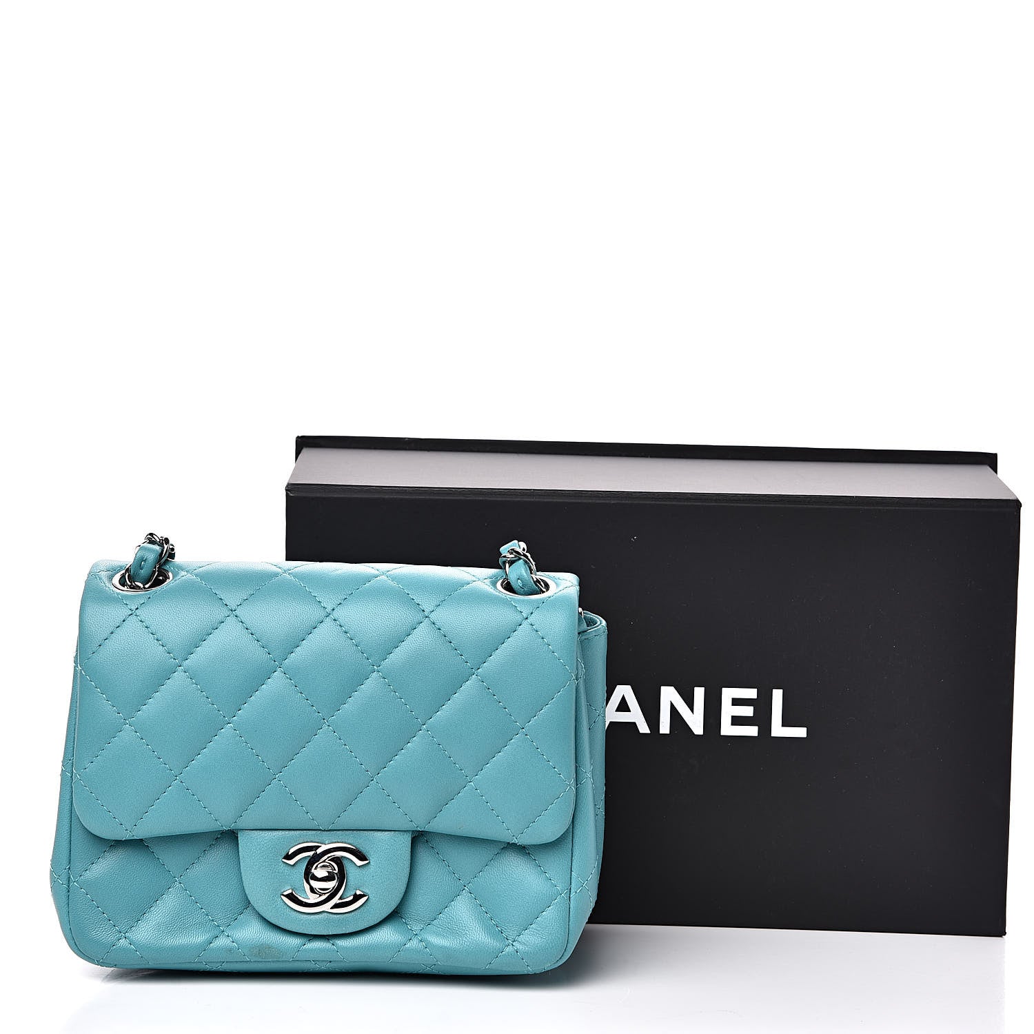 Chanel Lambskin Quilted Mini Square Flap Turquoise 13 of 13