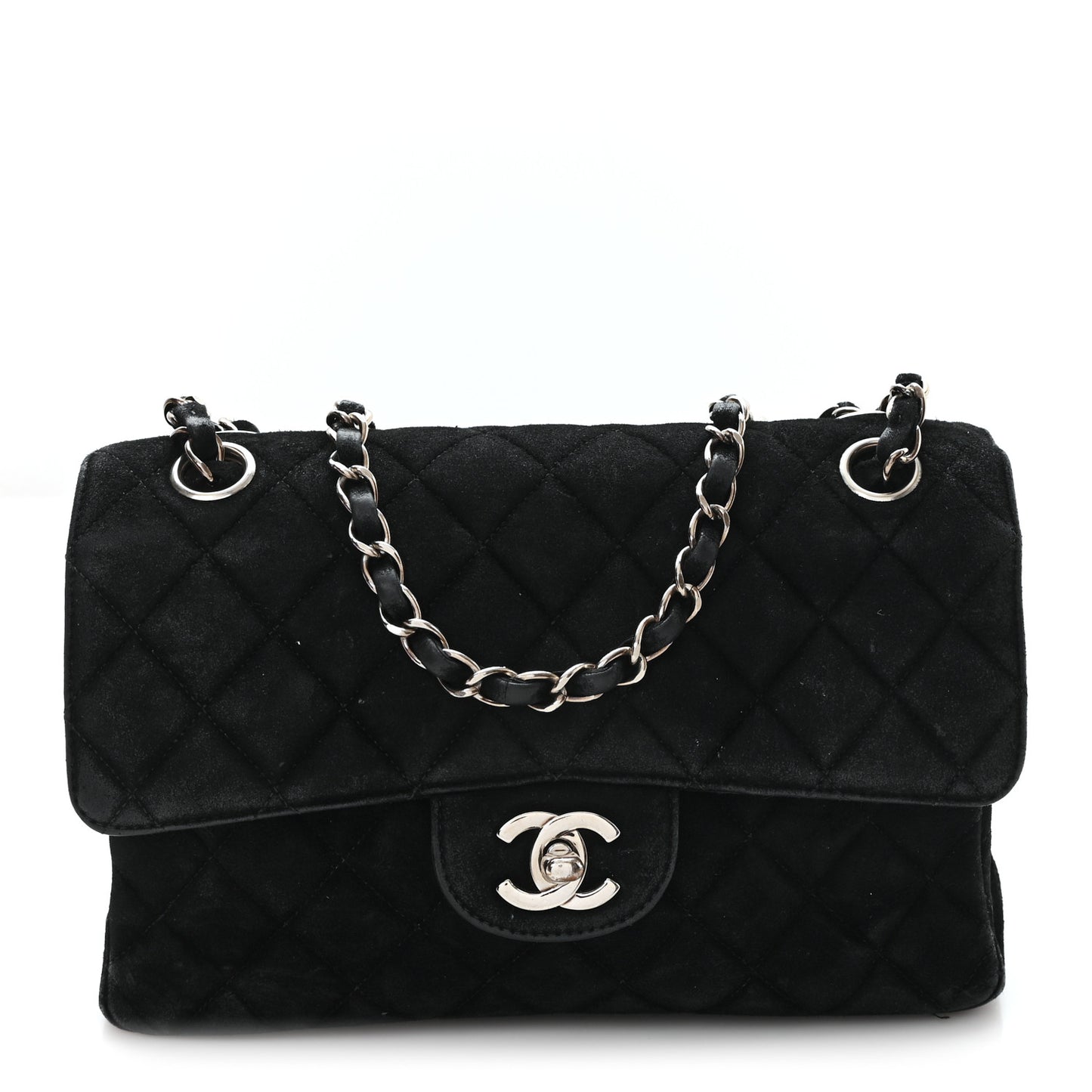 Suede Quilted Double Sided Small Flap Black