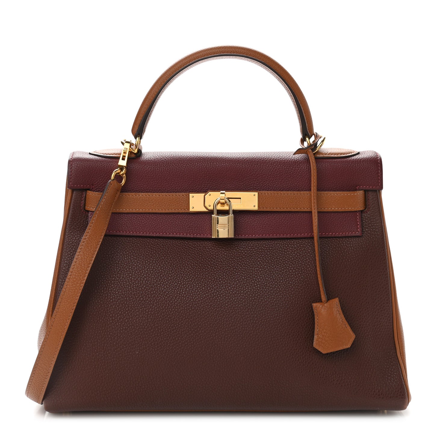 Togo Tri-Color Kelly Retourne 32 Rouge H Gold Havane