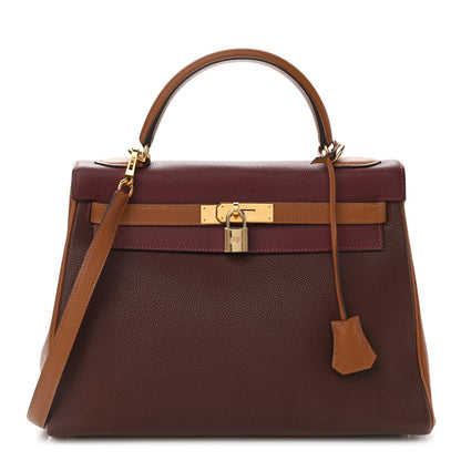 Hermes Togo Tri-Color Kelly Retourne 32 Rouge H Gold Havane 1 of 19