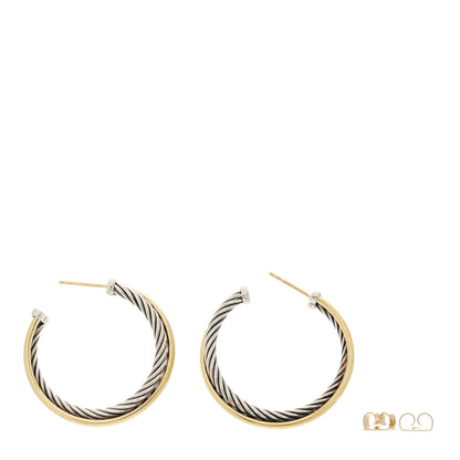 David Yurman Sterling Silver 18K Yellow Gold 31mm Crossover Cable Hoop Earrings 3 of 4