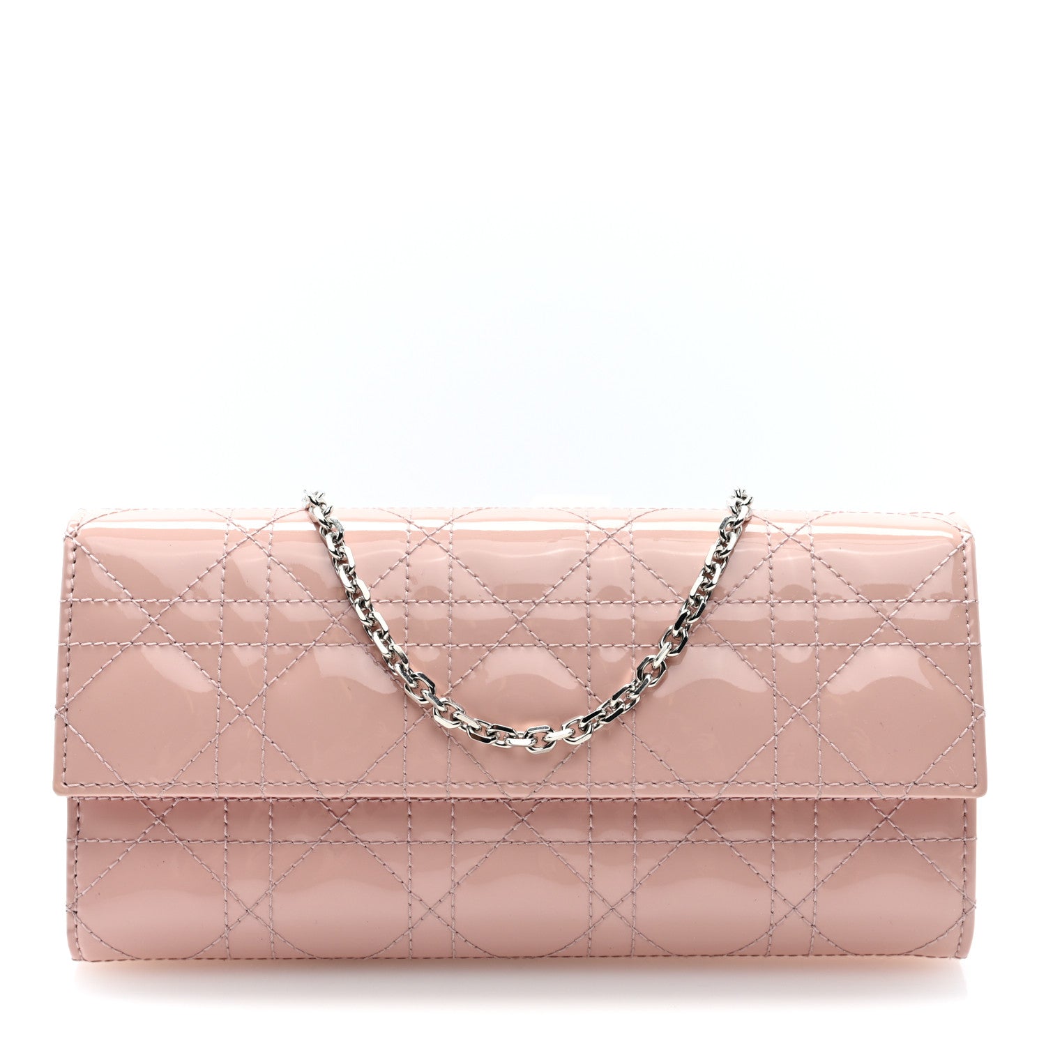 Christian Dior Patent Cannage Lady Dior Rendezvous Wallet On Chain Rose 1 of 9