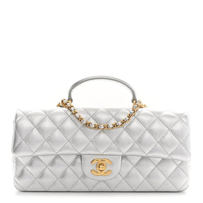 Chanel Metallic Caviar Quilted Top Handle East West Flap Silver 1 of 11