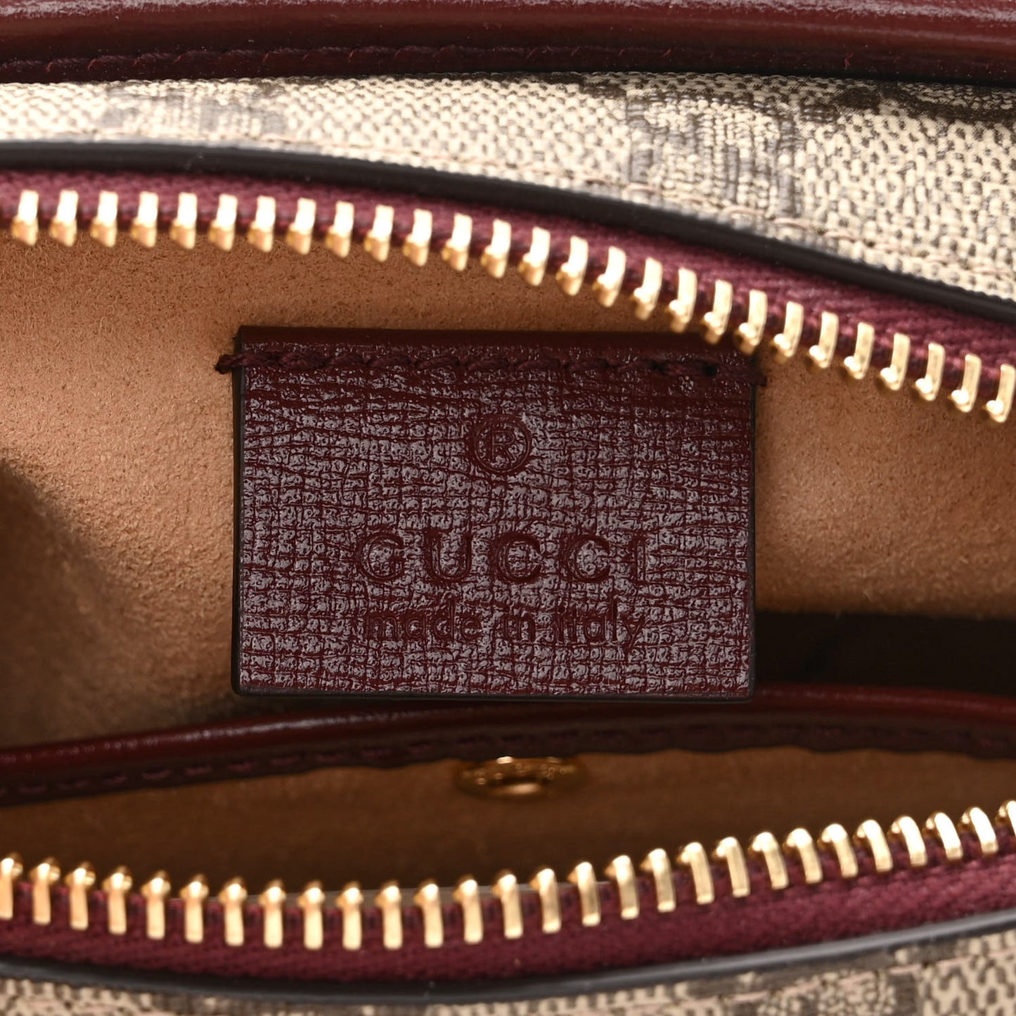 GG Supreme Monogram Textured Calfskin Retro Interlocking G Travel Pouch Beige Ebony Burgundy