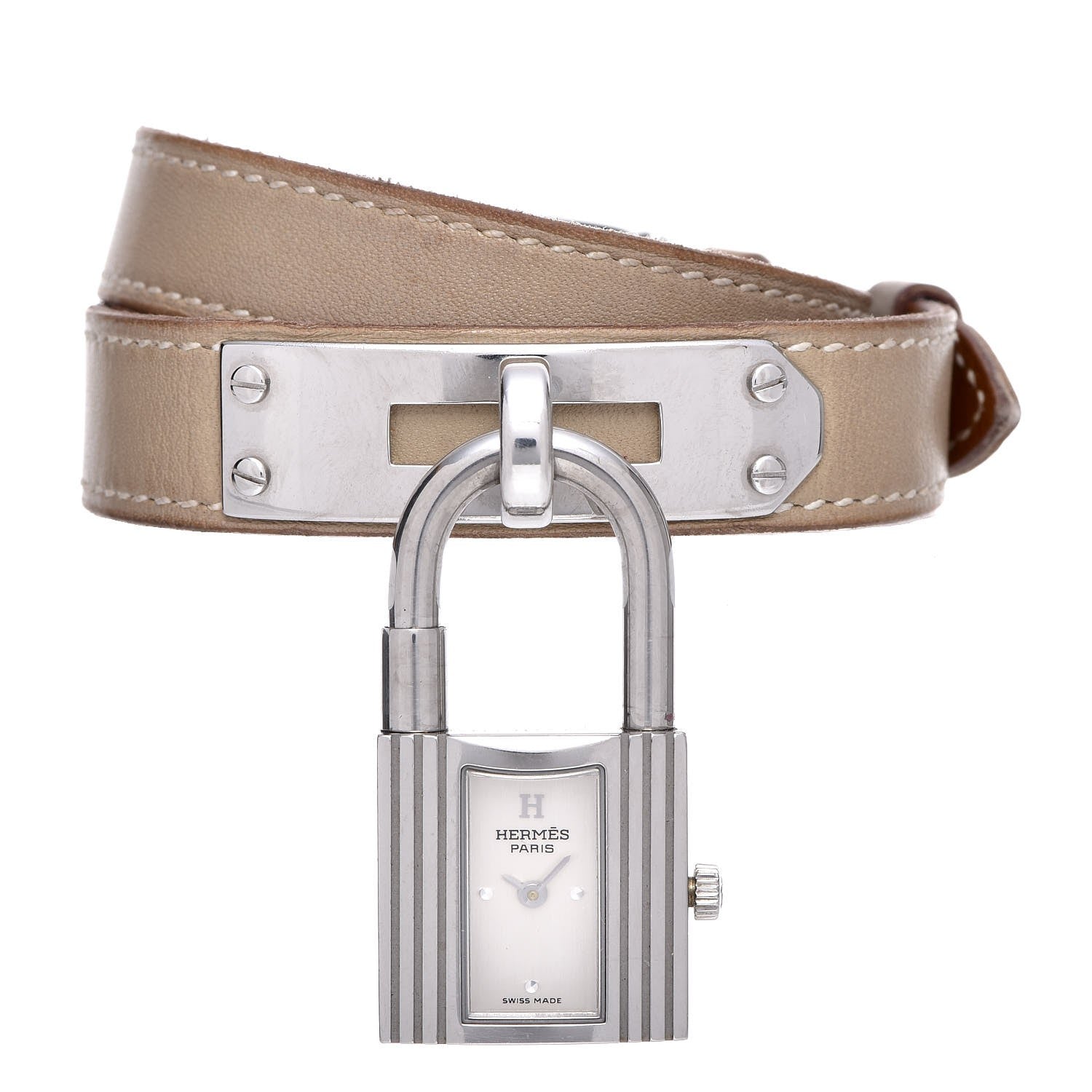 Hermes Stainless Steel Swift 20mm Kelly Cadena Double Tour Quartz Watch Etoupe 3 of 10