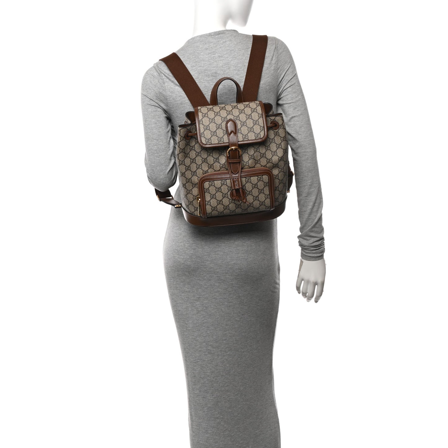 GG Supreme Monogram Azalea Calfskin Retro Interlocking G Buckle Backpack Beige Ebony Brown Sugar