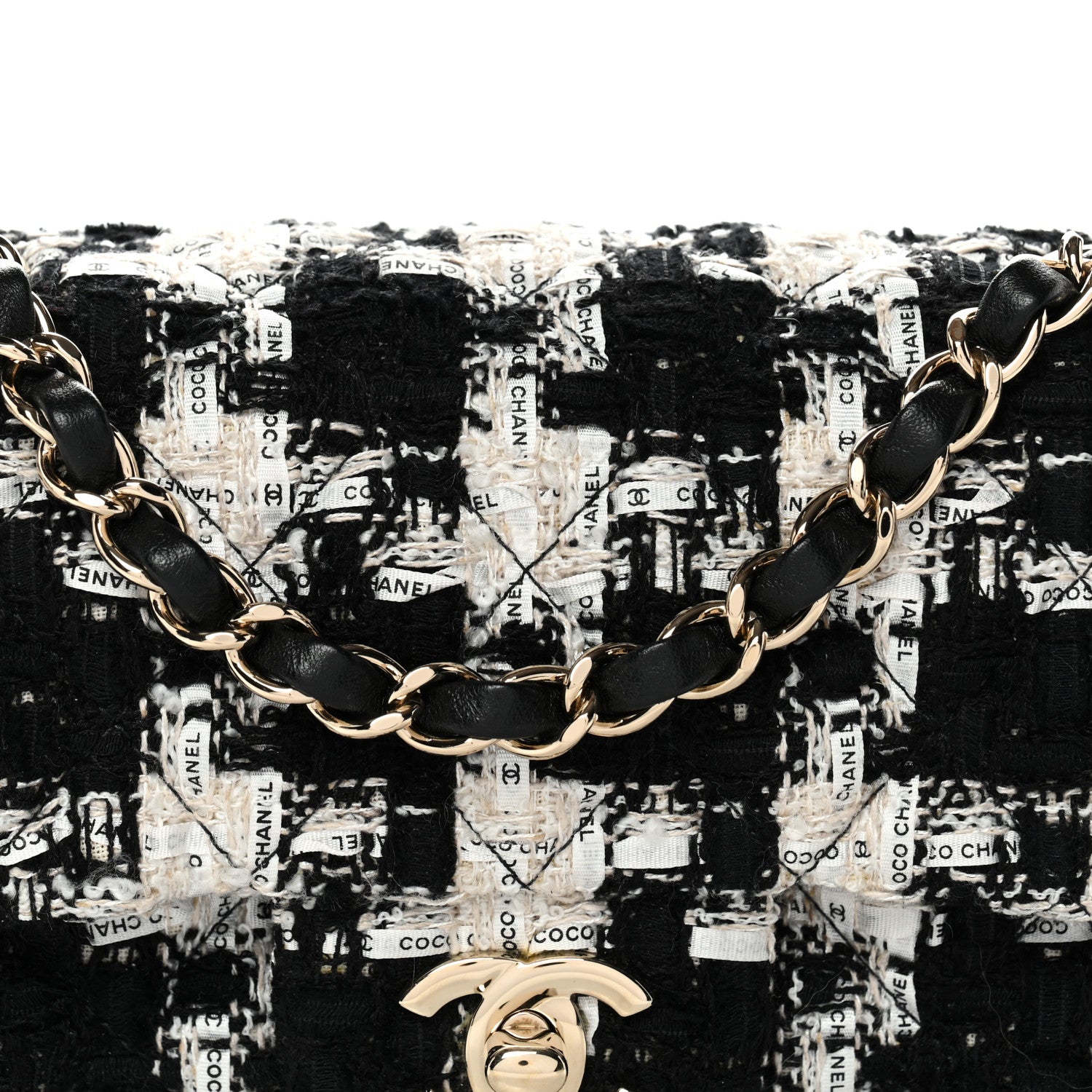 Chanel Tweed Quilted Mini Rectangular Flap Black Ecru White 7 of 10