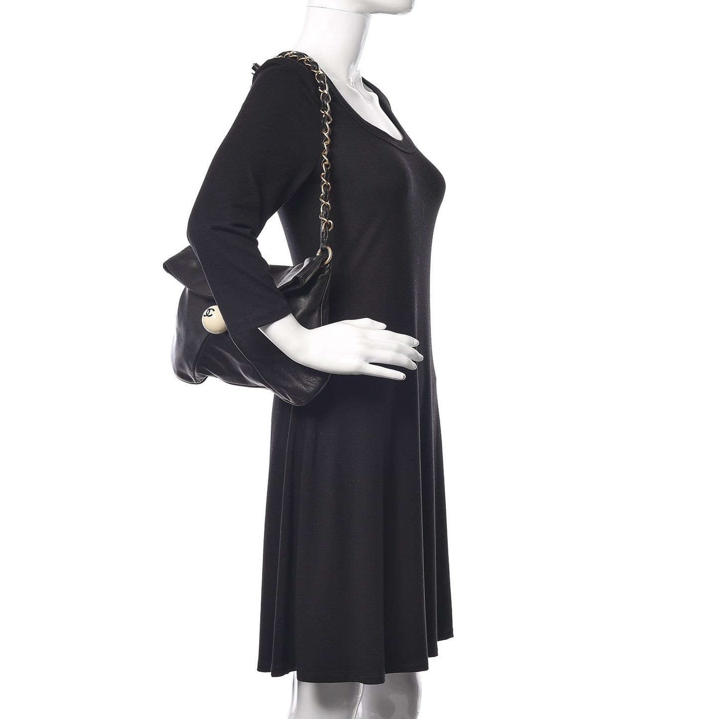 Lambskin Coco Ball Fold Over Bag Black
