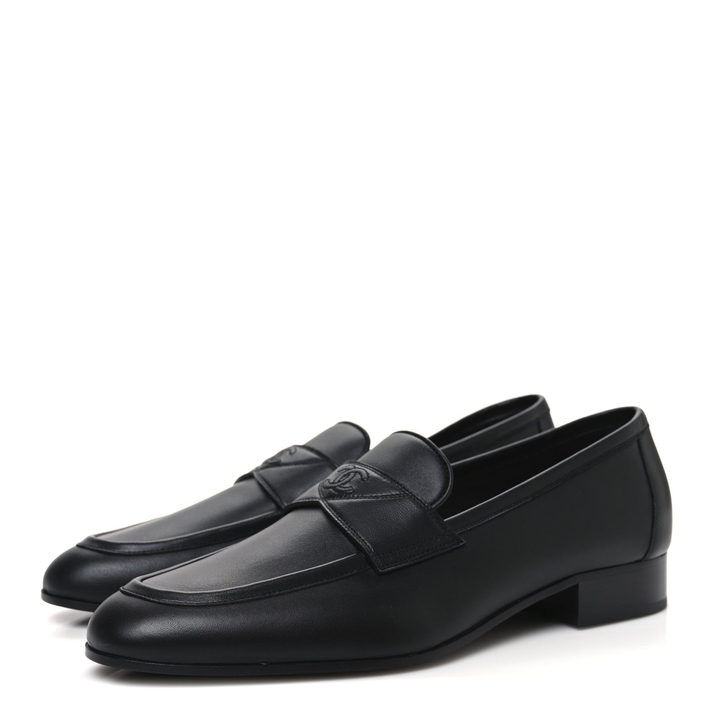 Lambskin Mens Stitched CC Loafers 43 Black