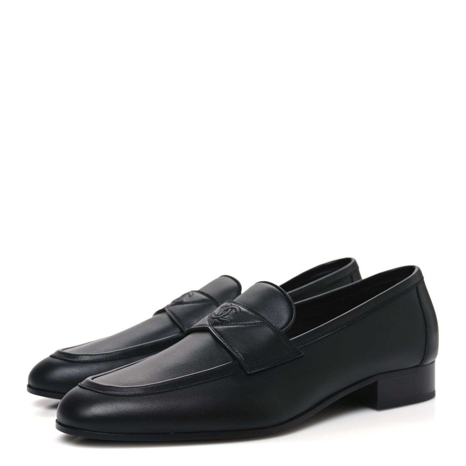 Chanel Lambskin Mens Stitched CC Loafers 43 Black 4 of 10