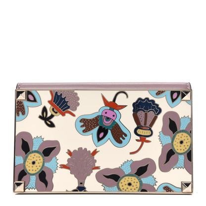 Valentino Garavani Nappa Enamel Rockstud Floral Clutch Lipstick 1 of 5