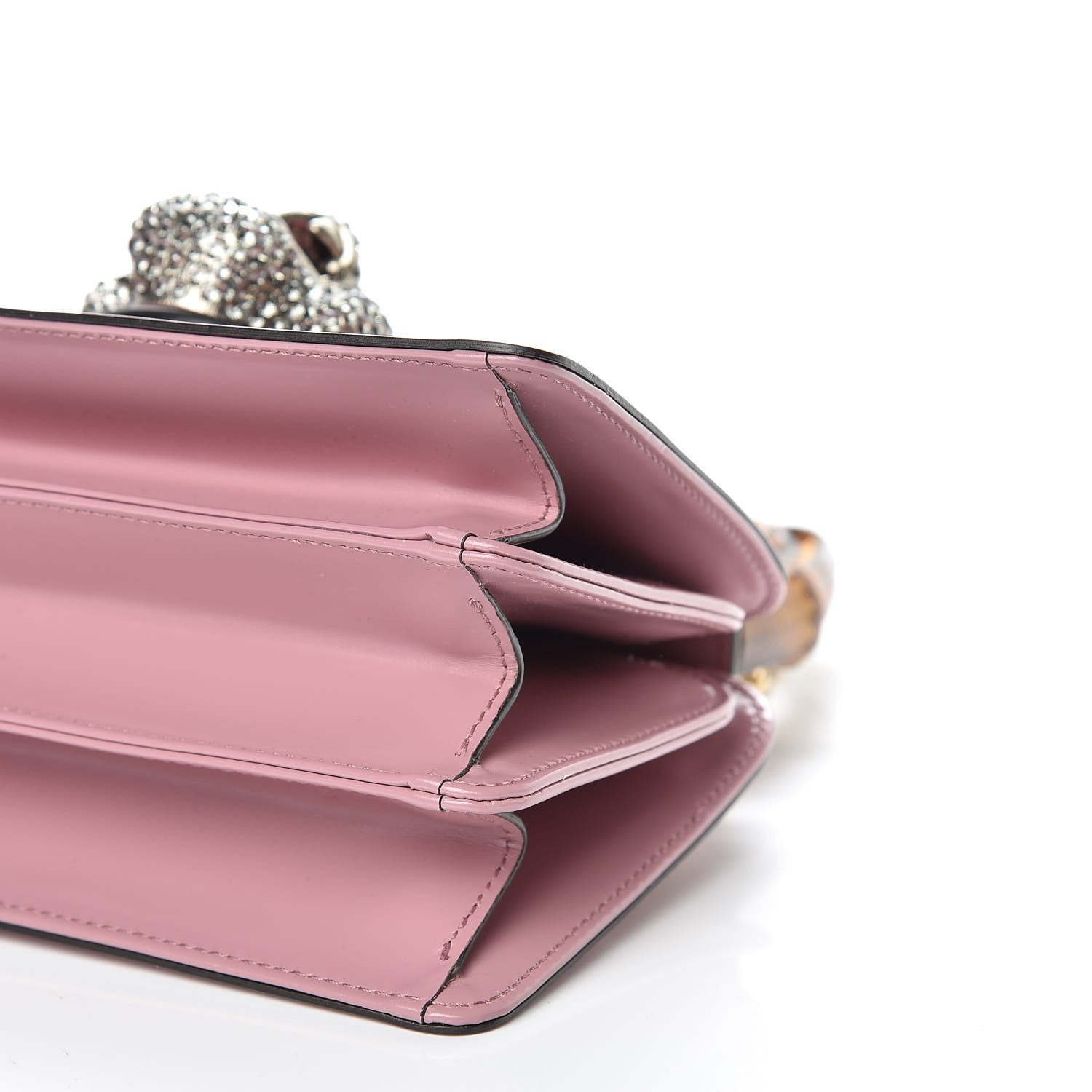 Gucci Calfskin Bamboo Crystal Mini Thiara Top Handle Bag Carmine Rose Gold 9 of 11