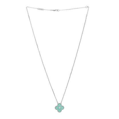 Van Cleef & Arpels 18K White Gold Diamond Celadon Green Sevres Porcelain Vintage Alhambra Pendant Necklace 3 of 3