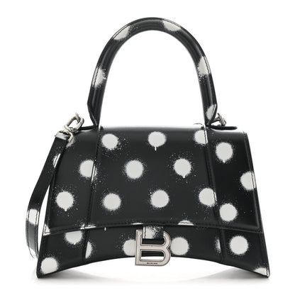 Balenciaga Smooth Calfskin Spray Polka Dot Small Hourglass Top Handle Bag Black White 1 of 13
