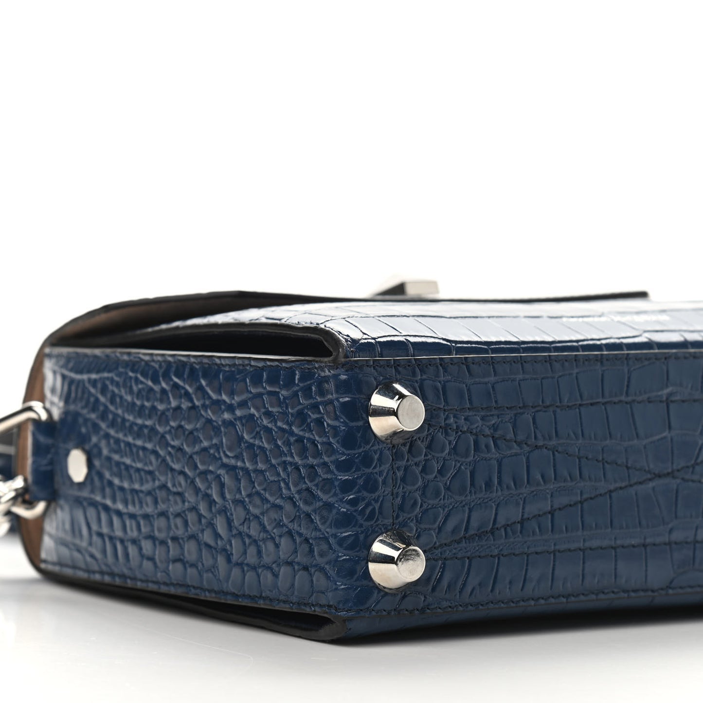 Calfskin Crocodile Embossed Box Shoulder Bag 21 Blue