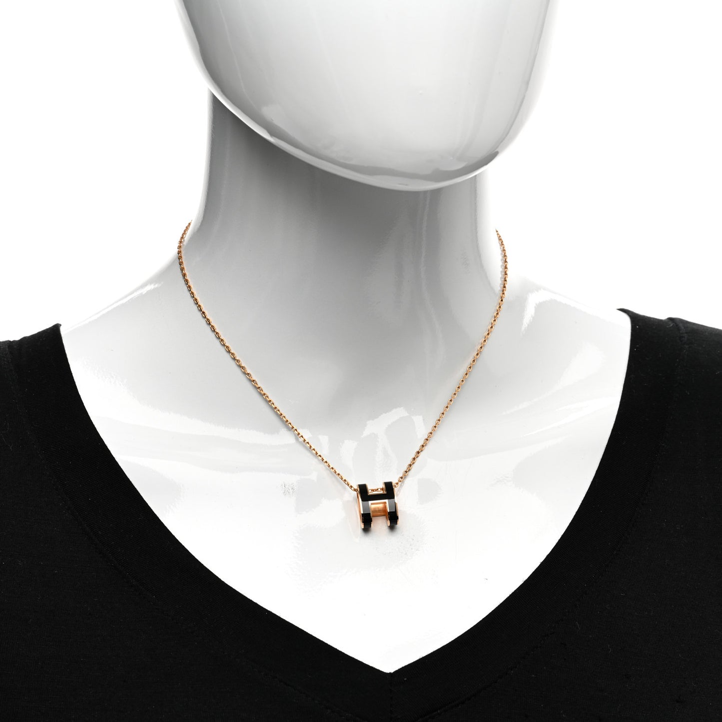 Lacquered Rose Gold Pop H Pendant Necklace Black